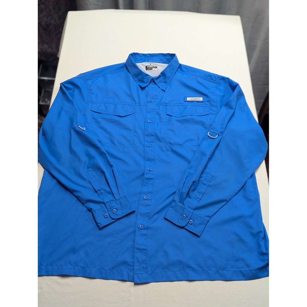 Habit Mens 2XL Blue Long Sleeve Vented Fishing Shirt UPF 40 Ripstop Button Up